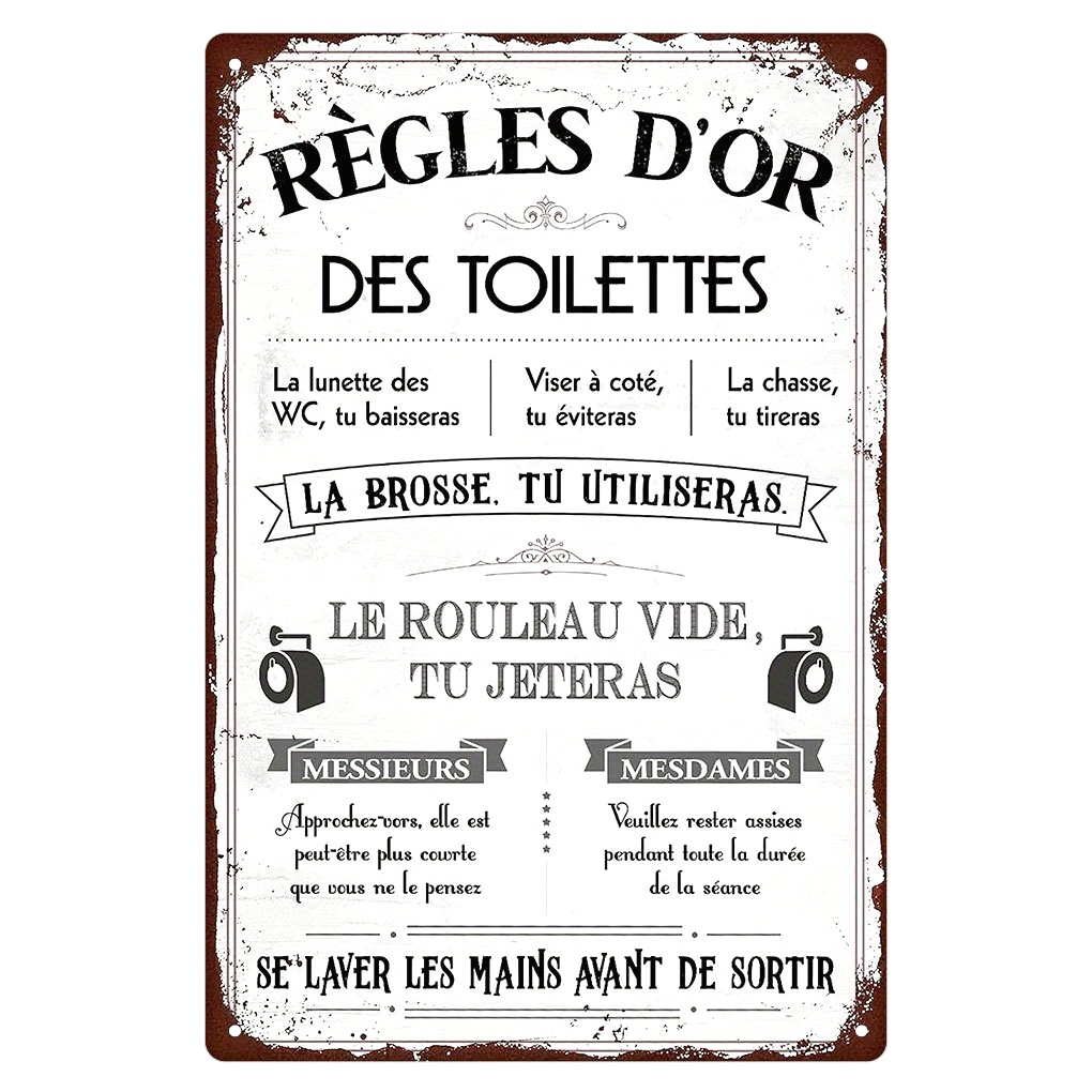 Home Bathroom Rules - 재미있는 프랑스어 명언 금속 화장실 표지판