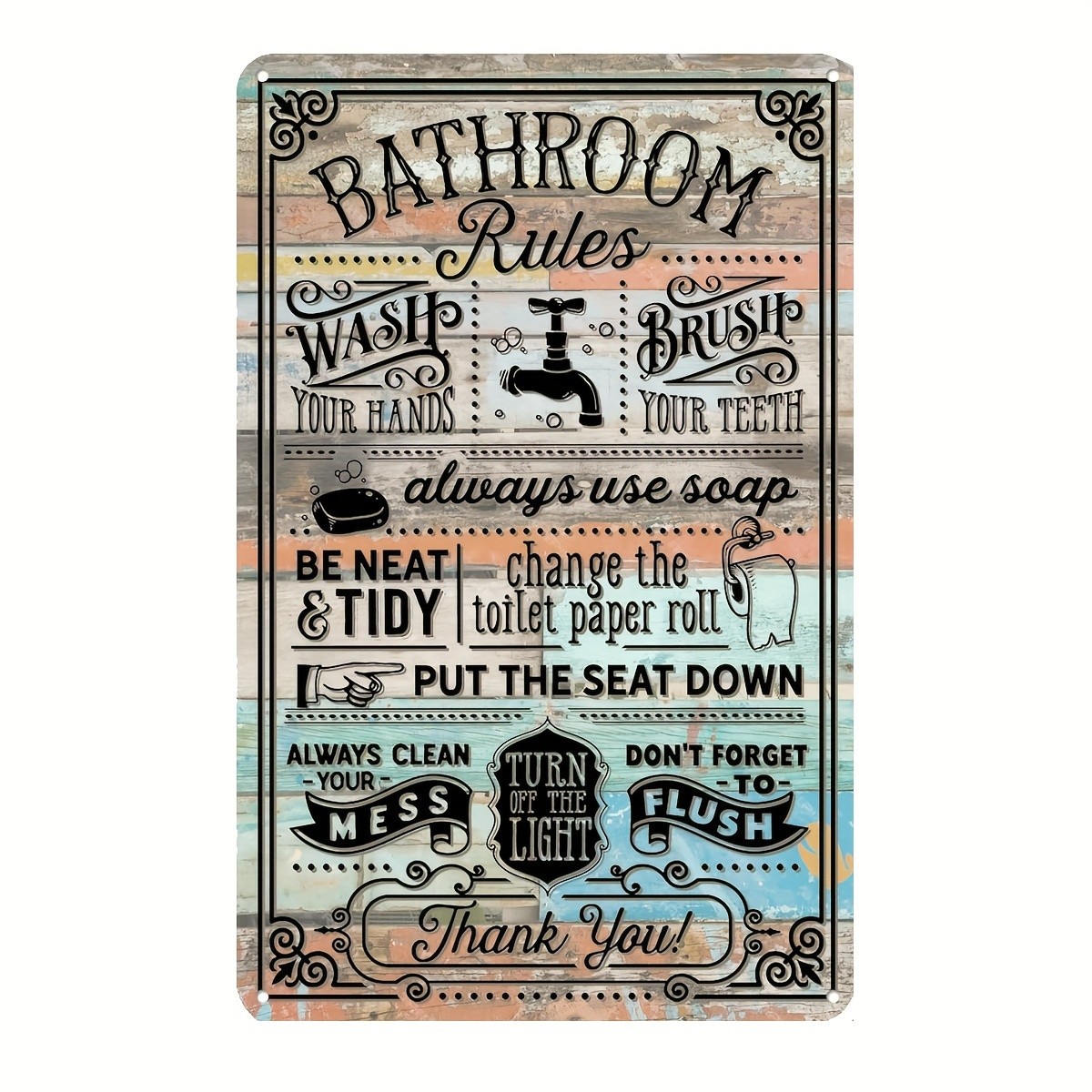 Home Bathroom Rules - 빈티지 농가풍 욕실 규칙 금속 간판
