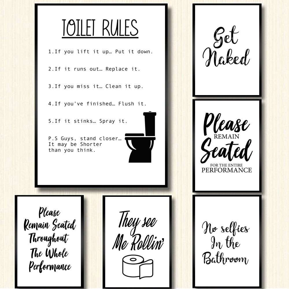 벽 아트 캔버스 회화 재미 있은 욕실 규칙 사인 북유럽 - Home Bathroom Rules 리뷰 및 가격